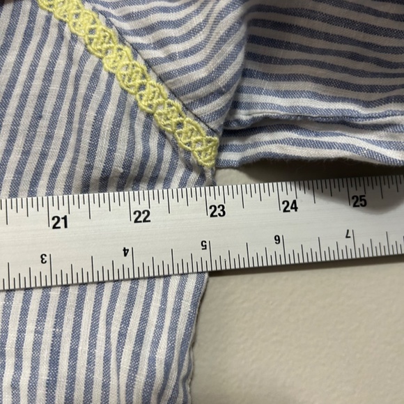 Spartina Women's Tunic Blouse XL 100% Linen Blue White Green Striped Embroidered - Picture 8 of 9